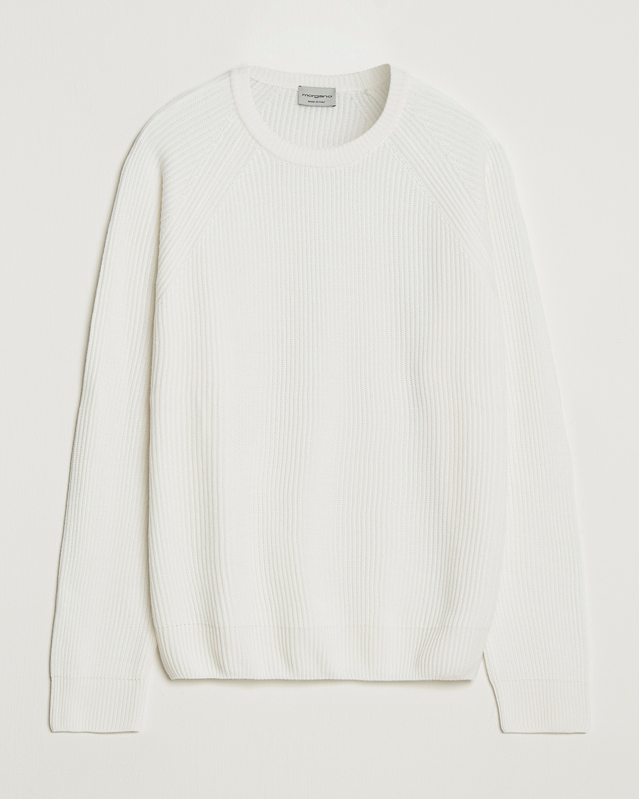 Herr | Tröjor | Morgano | Merino Knitted Fisherman Ribb White