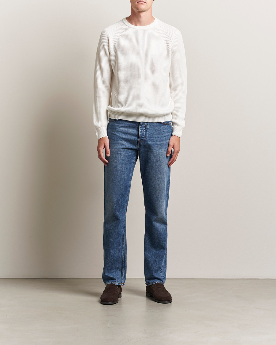 Herr | Tröjor | Morgano | Merino Knitted Fisherman Ribb White