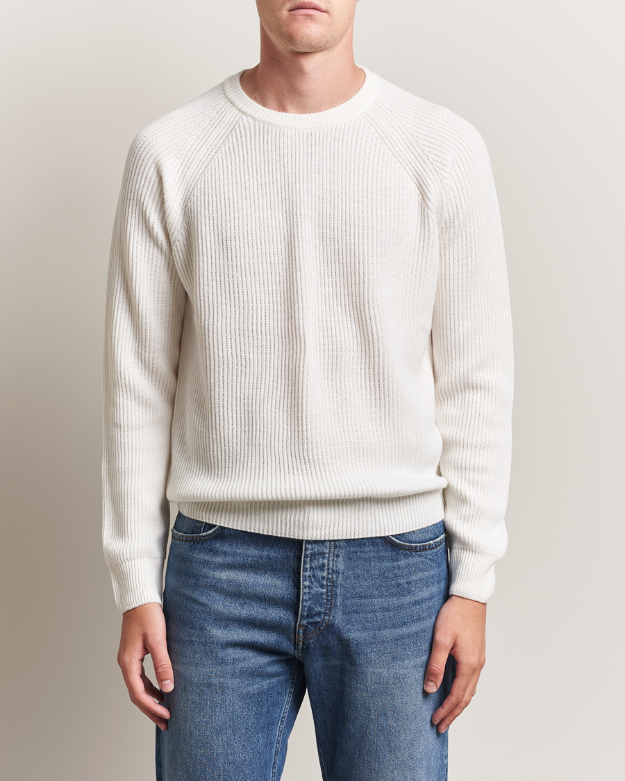 Herr | Tröjor | Morgano | Merino Knitted Fisherman Ribb White