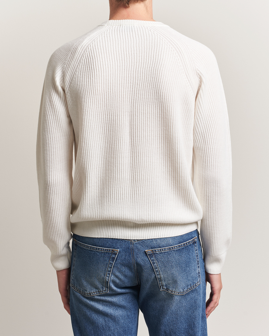 Herr | Tröjor | Morgano | Merino Knitted Fisherman Ribb White