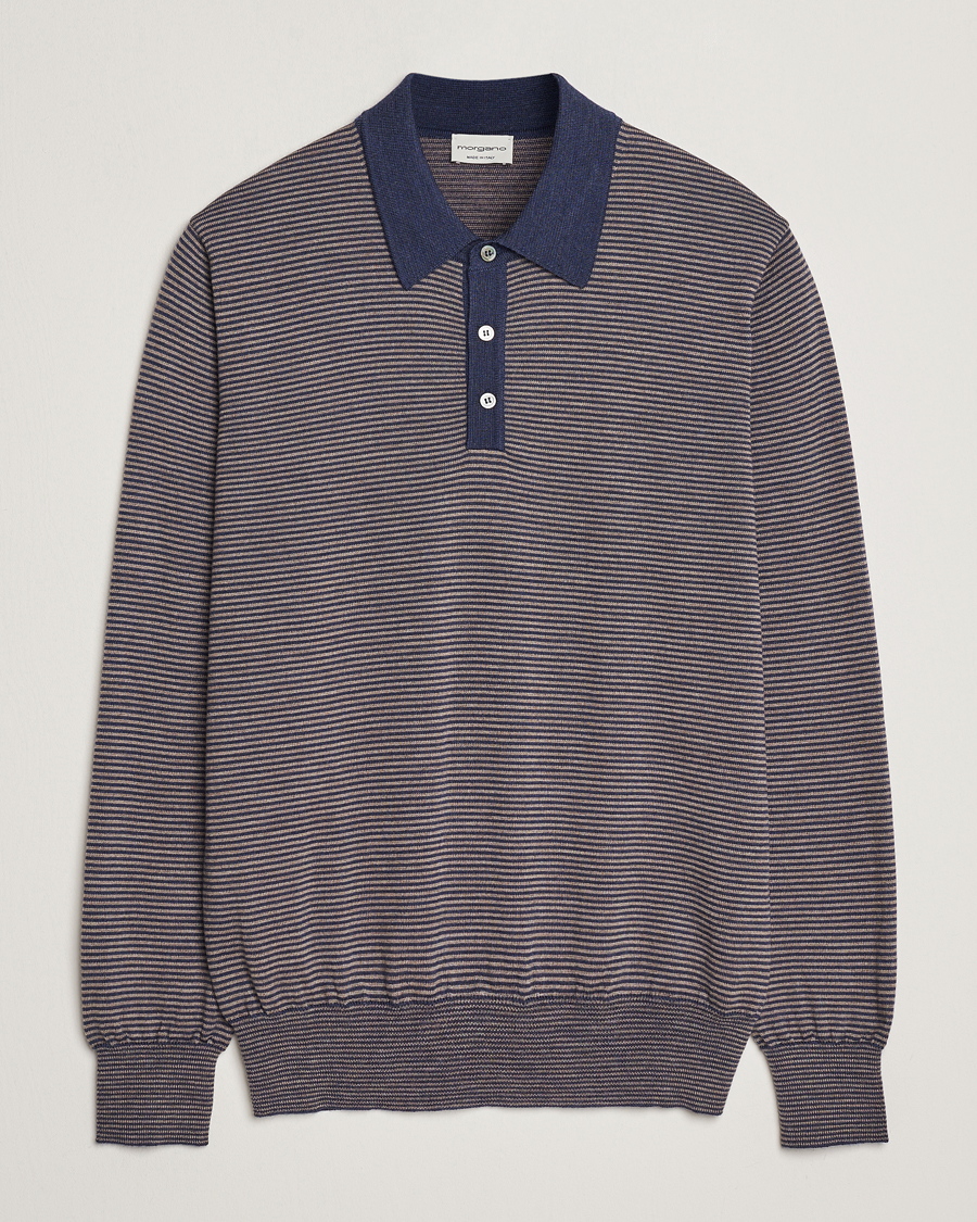 Herr | Tröjor | Morgano | Striped Merino Polo Blue