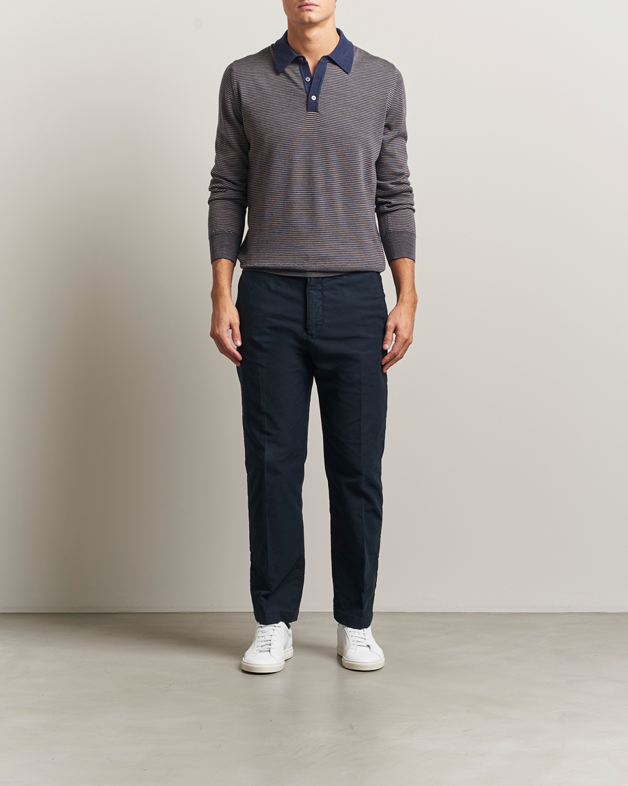 Herr | Tröjor | Morgano | Striped Merino Polo Blue