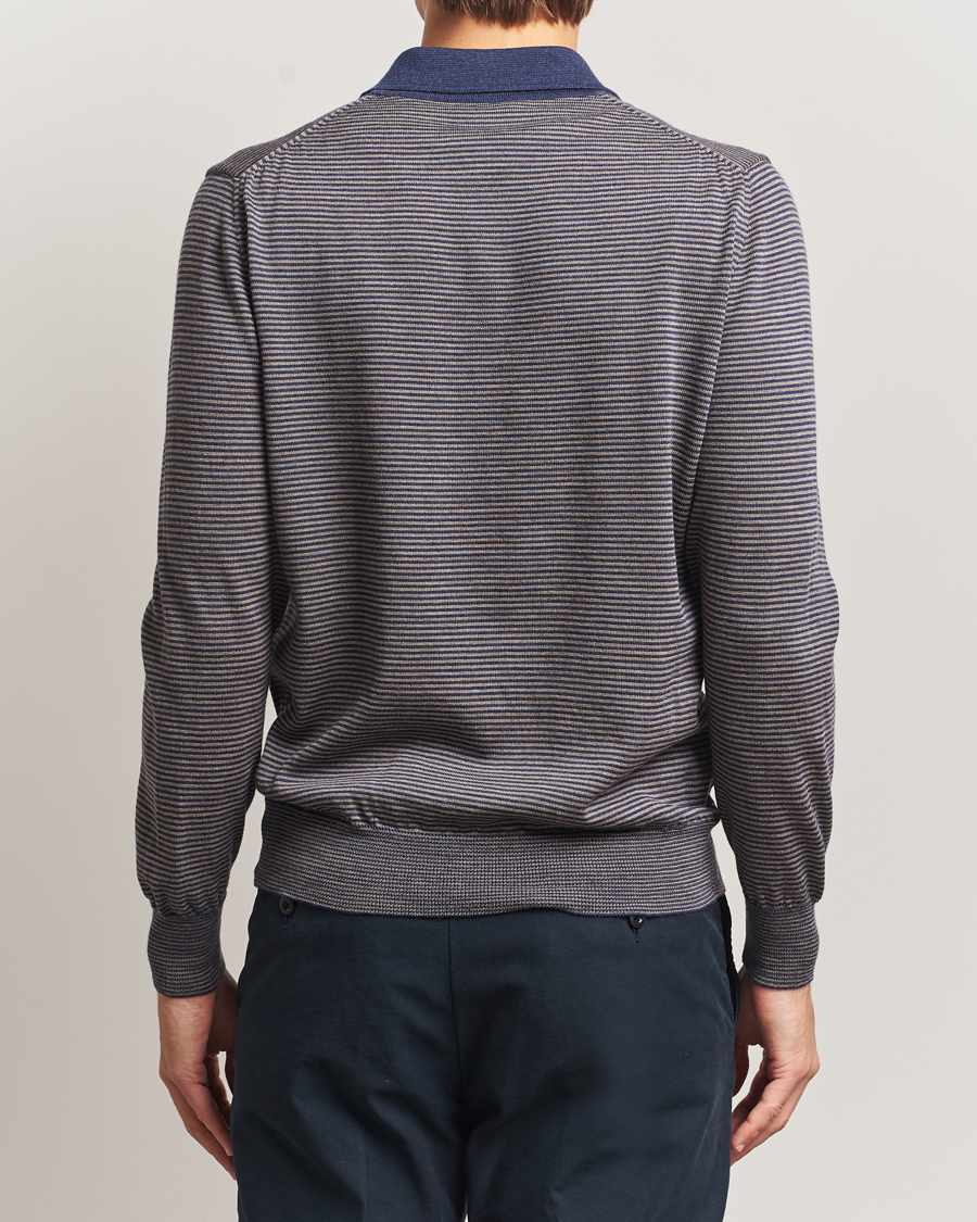 Herr | Tröjor | Morgano | Striped Merino Polo Blue