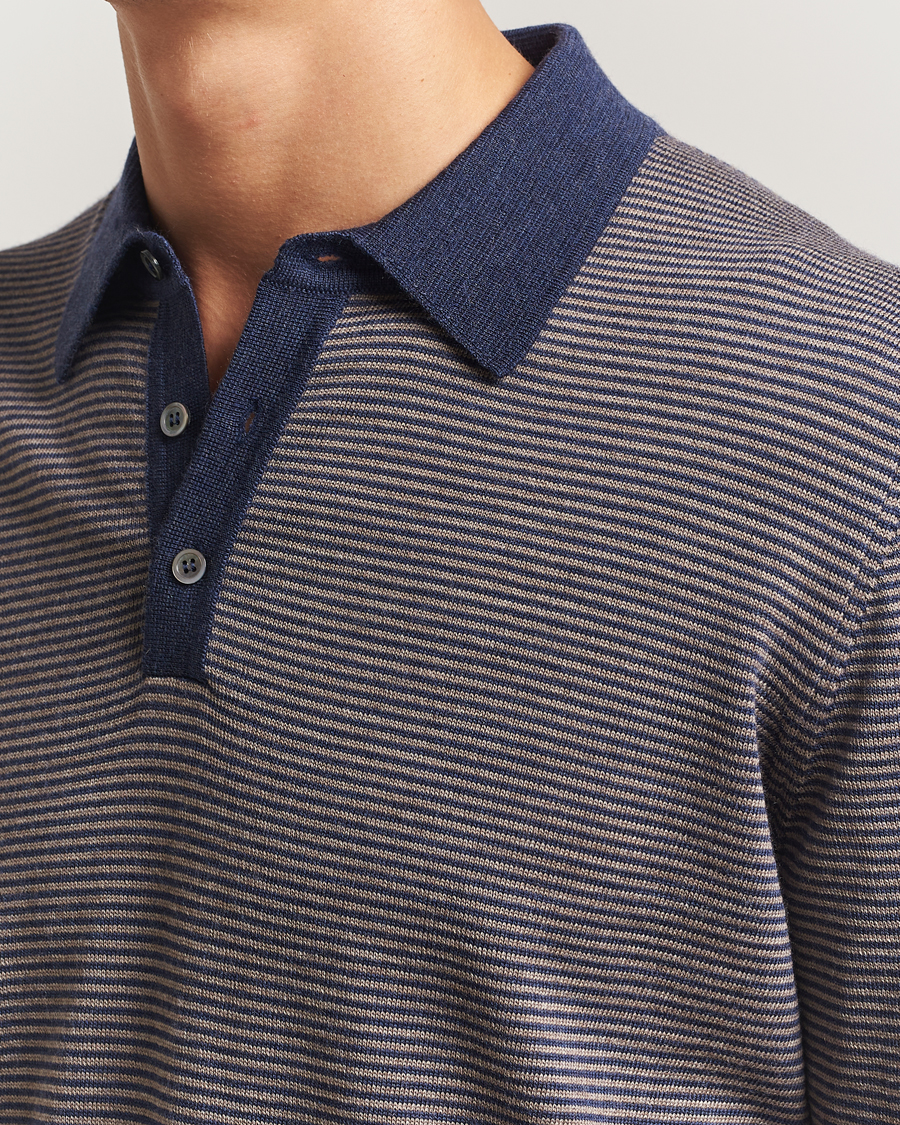 Herr | Tröjor | Morgano | Striped Merino Polo Blue
