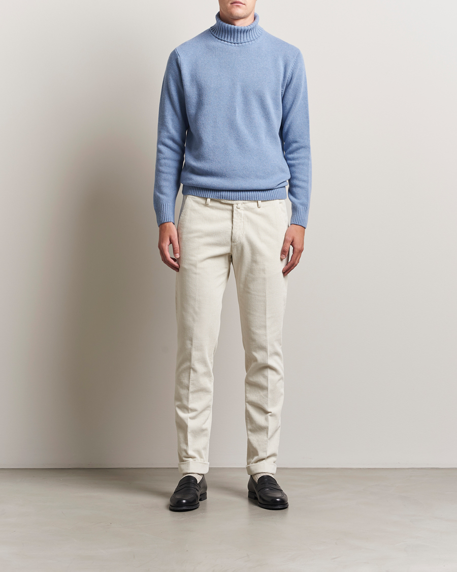 Herr | Tröjor | Morgano | Wool/Cashmere Heavy Knit Rollneck Light Blue