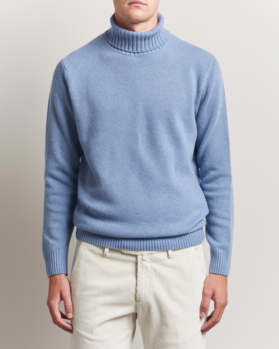 Herr | Tröjor | Morgano | Wool/Cashmere Heavy Knit Rollneck Light Blue