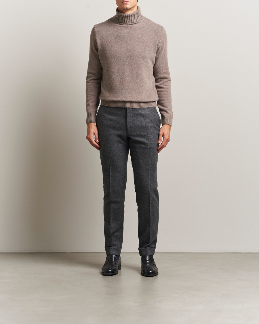 Herr | Tröjor | Morgano | Wool/Cashmere Heavy Knit Rollneck Light Brown