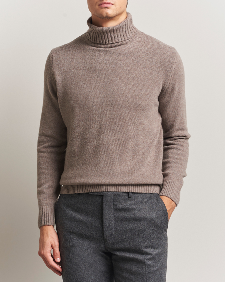 Herr | Tröjor | Morgano | Wool/Cashmere Heavy Knit Rollneck Light Brown