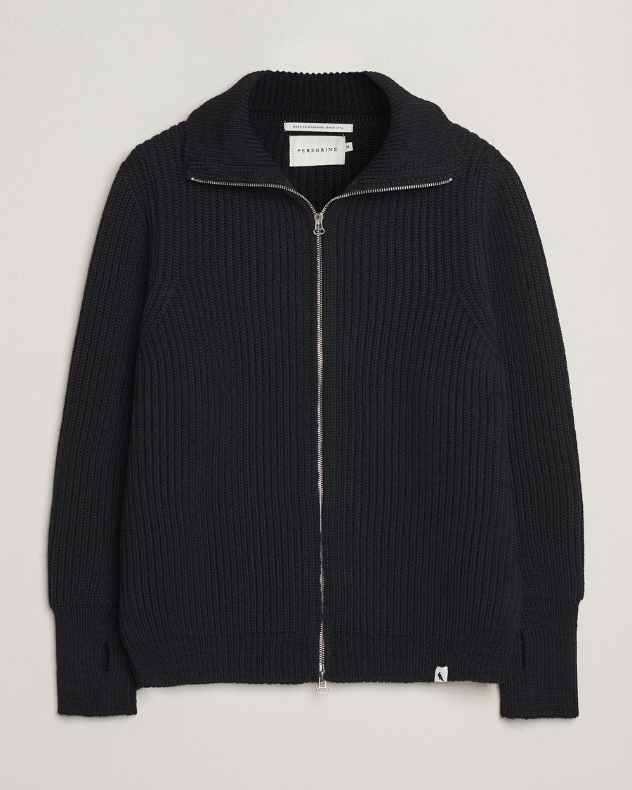 Herr | Tröjor | Peregrine | Fisherman Merino Zip Cardigan Black
