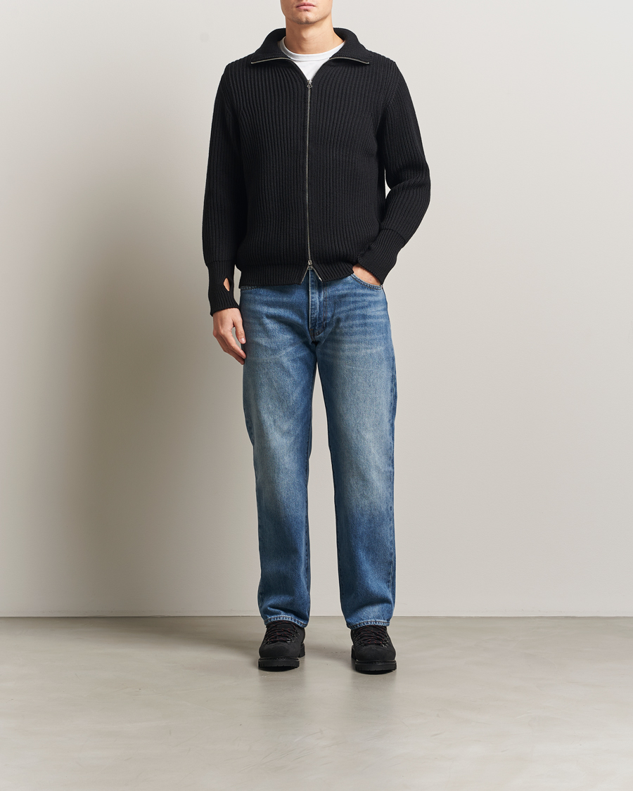 Herr | Tröjor | Peregrine | Fisherman Merino Zip Cardigan Black