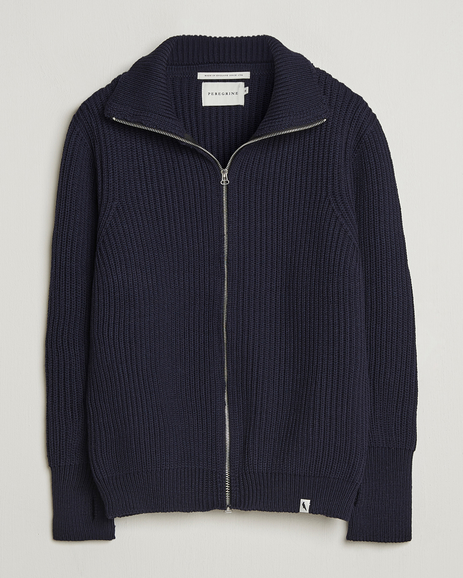 Herr | Tröjor | Peregrine | Fisherman Merino Zip Cardigan Navy