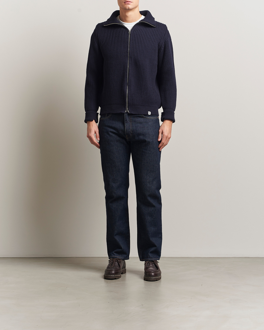 Herr | Tröjor | Peregrine | Fisherman Merino Zip Cardigan Navy
