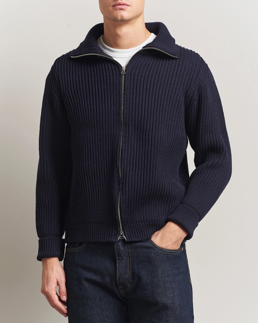Herr | Tröjor | Peregrine | Fisherman Merino Zip Cardigan Navy