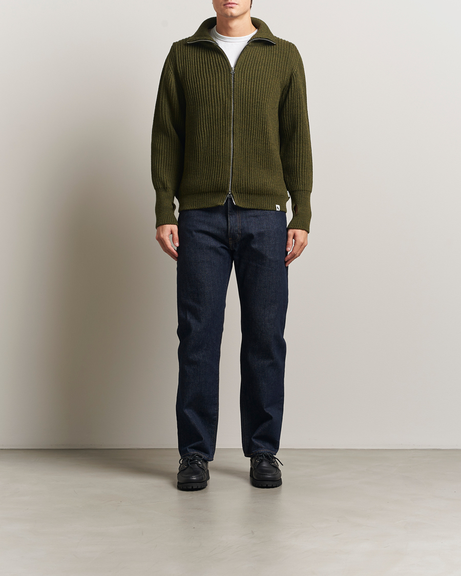 Herr | Tröjor | Peregrine | Fisherman Merino Zip Cardigan Olive