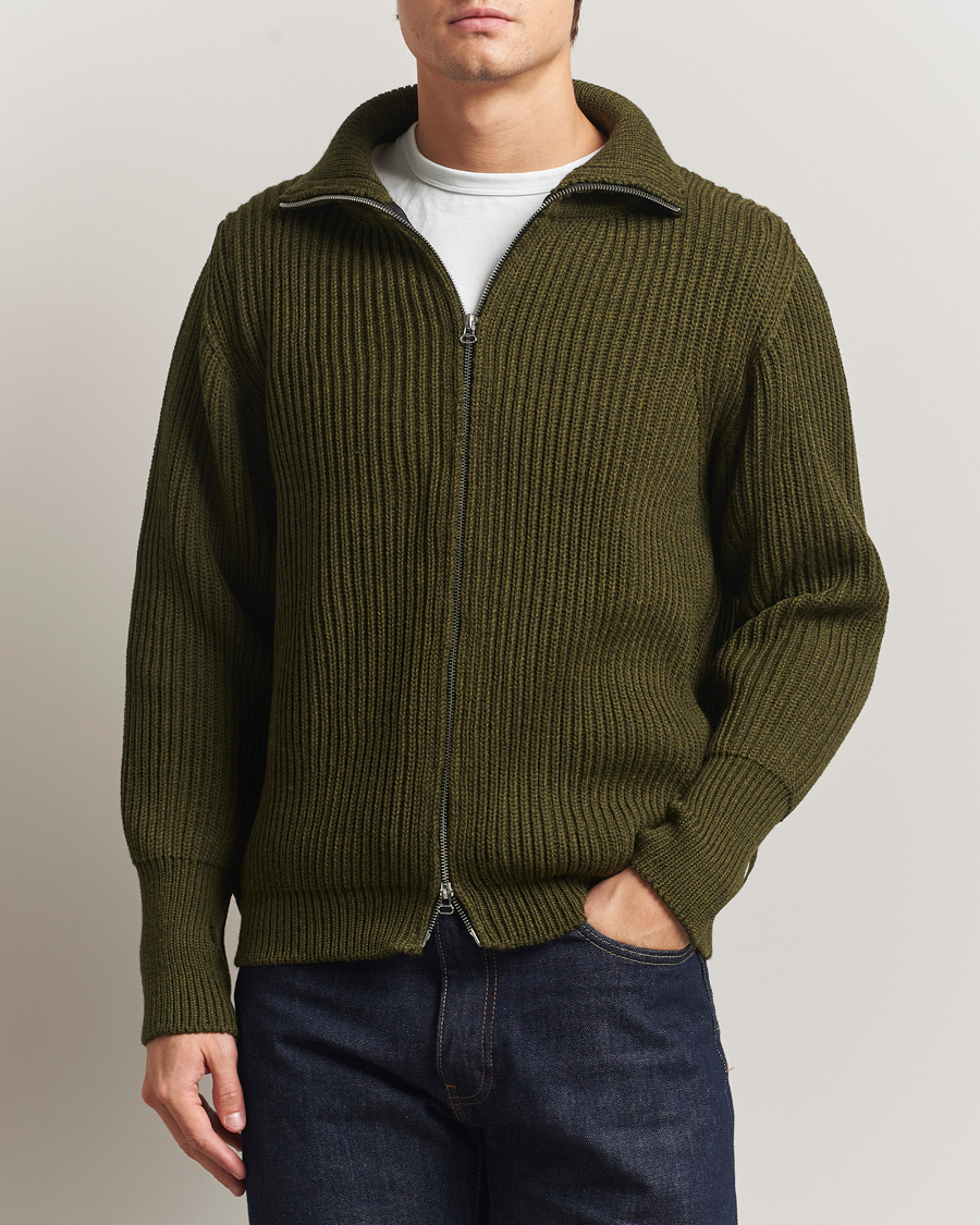 Herr | Tröjor | Peregrine | Fisherman Merino Zip Cardigan Olive