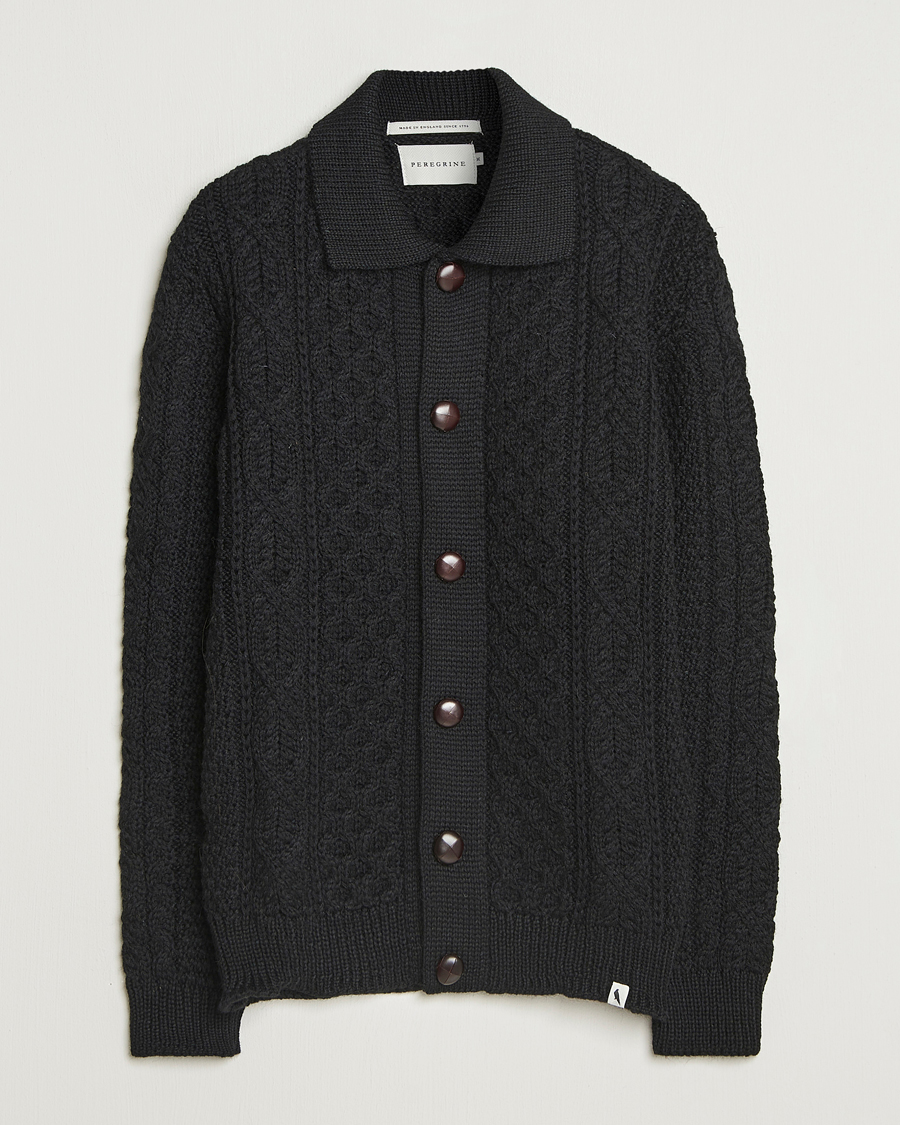Herr | Tröjor | Peregrine | Hudson Wool Aran Knitted Cardigan Black