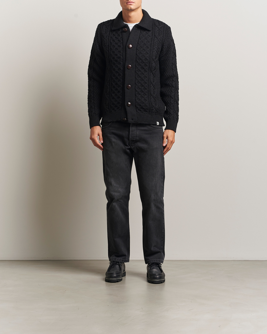 Herr | Tröjor | Peregrine | Hudson Wool Aran Knitted Cardigan Black