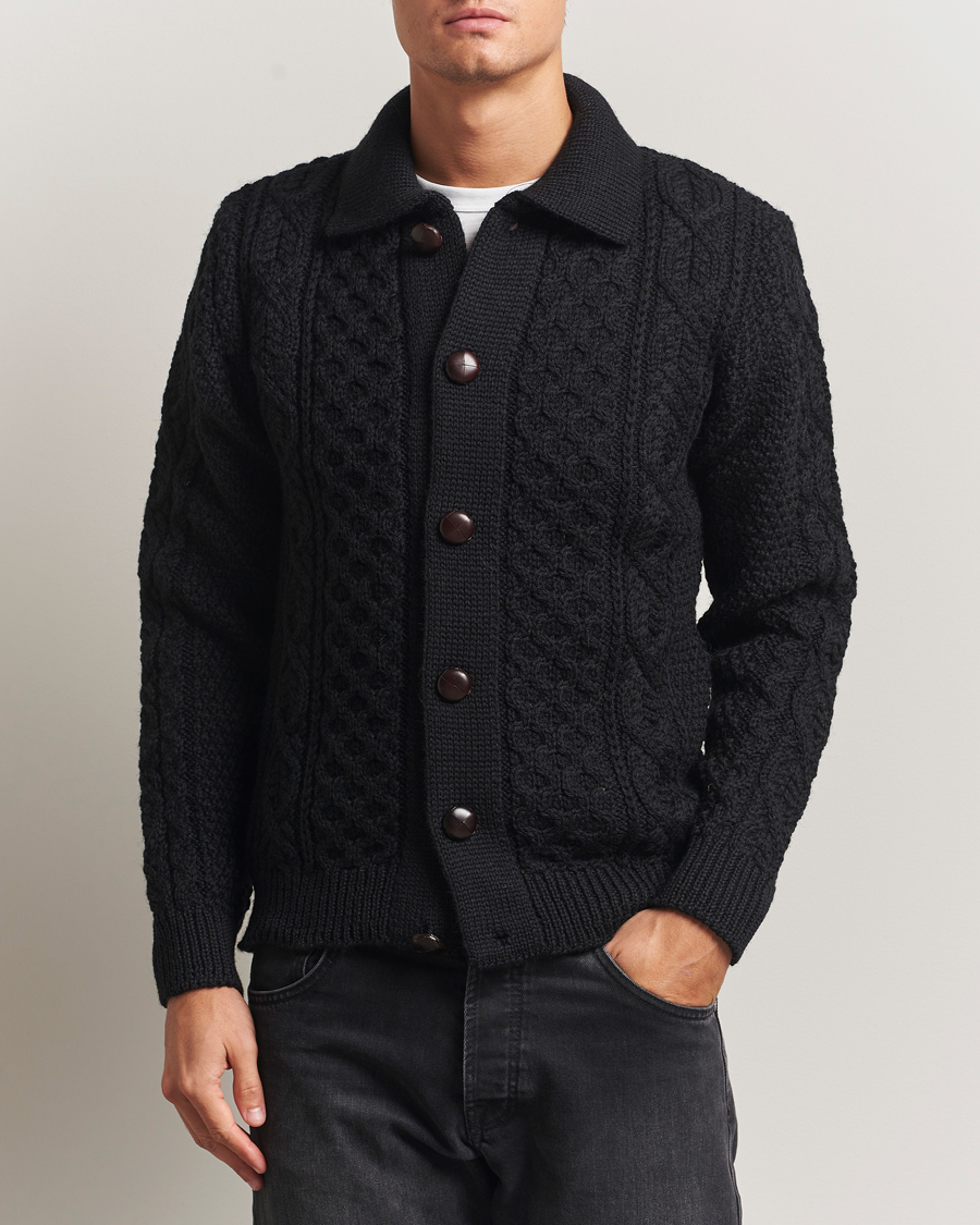 Herr | Tröjor | Peregrine | Hudson Wool Aran Knitted Cardigan Black