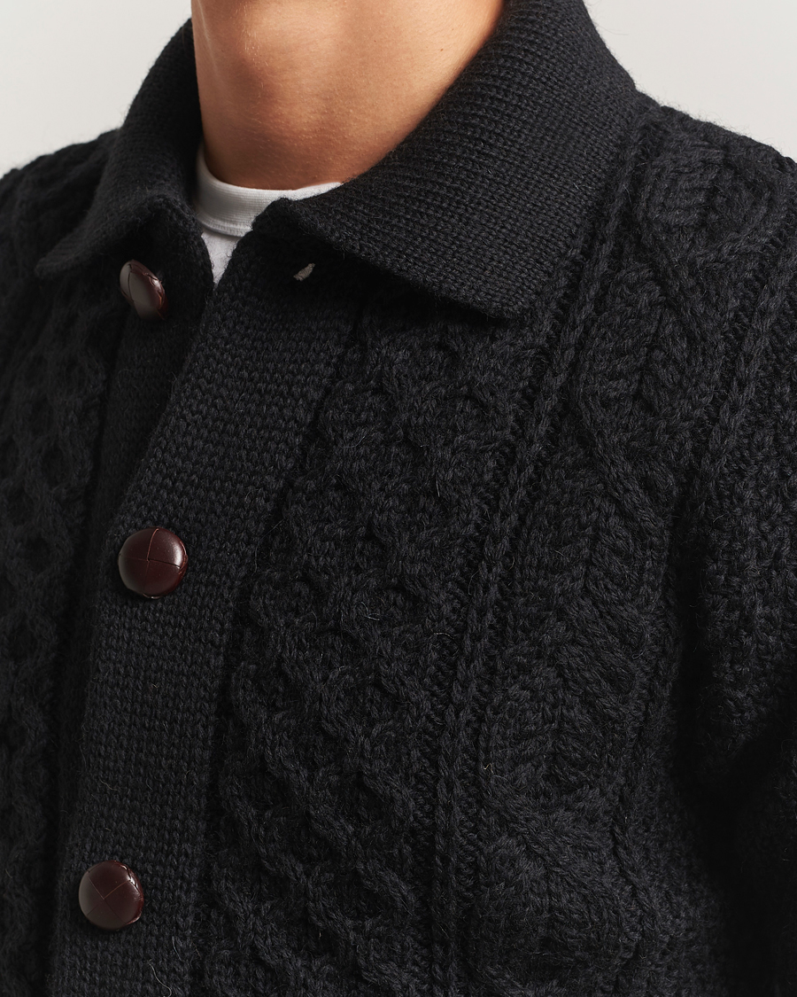 Herr | Tröjor | Peregrine | Hudson Wool Aran Knitted Cardigan Black