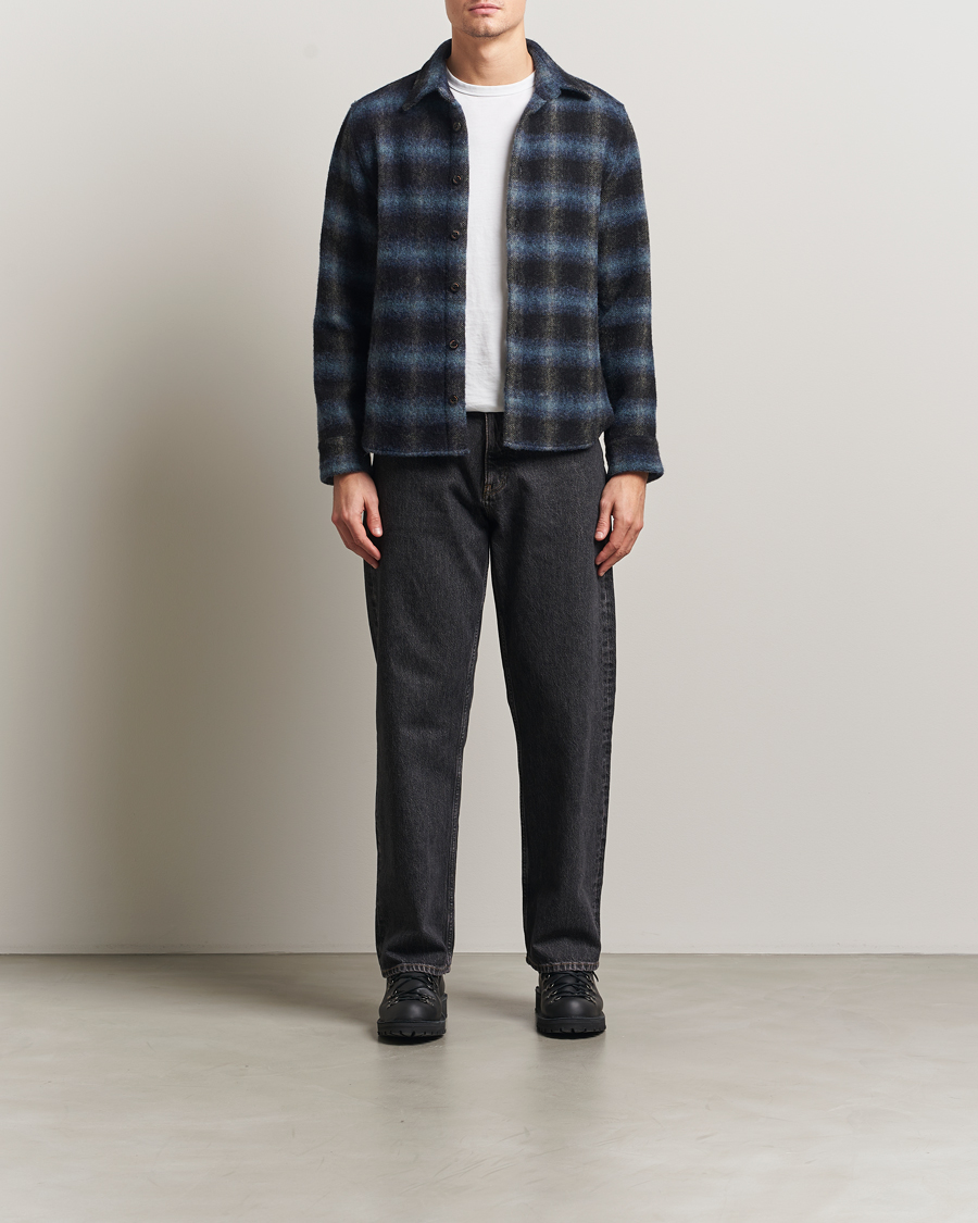 Herr | Skjortor | Peregrine | Moon Wool Check Overshirt Navy