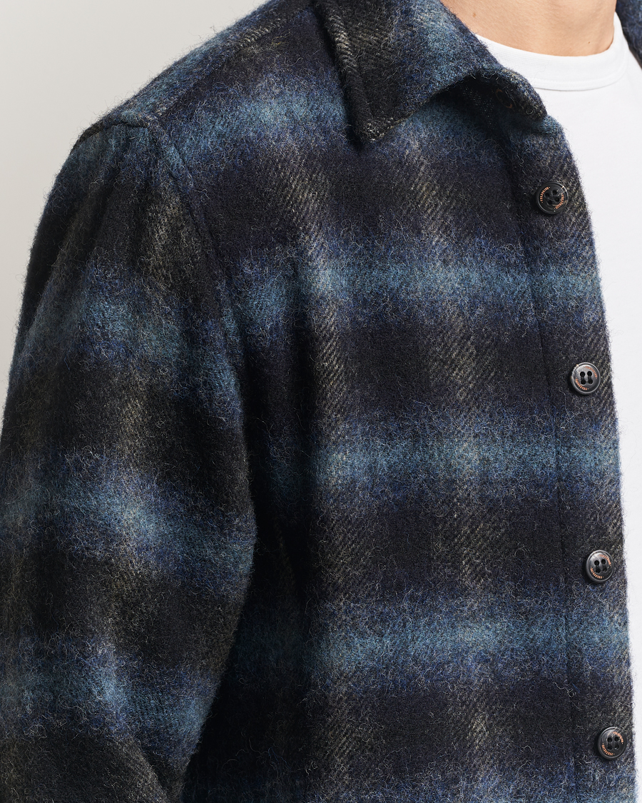 Herr | Skjortor | Peregrine | Moon Wool Check Overshirt Navy