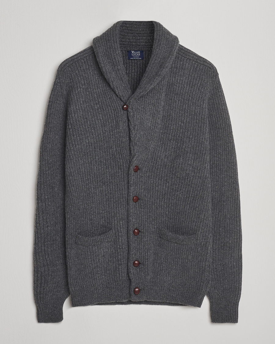 Herr | Tröjor | William Lockie | Windsor Geelong Lambswool Shawl Cardigan Grey
