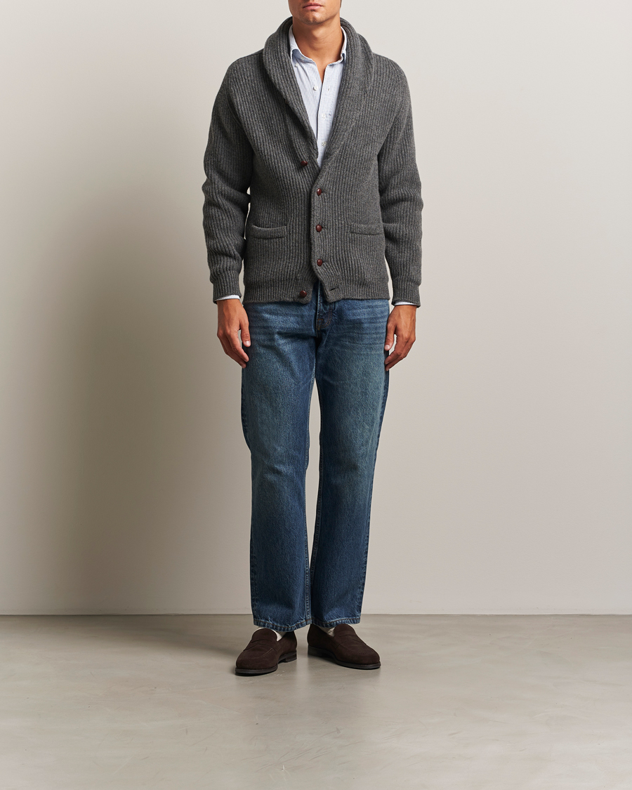 Herr | Tröjor | William Lockie | Windsor Geelong Lambswool Shawl Cardigan Grey