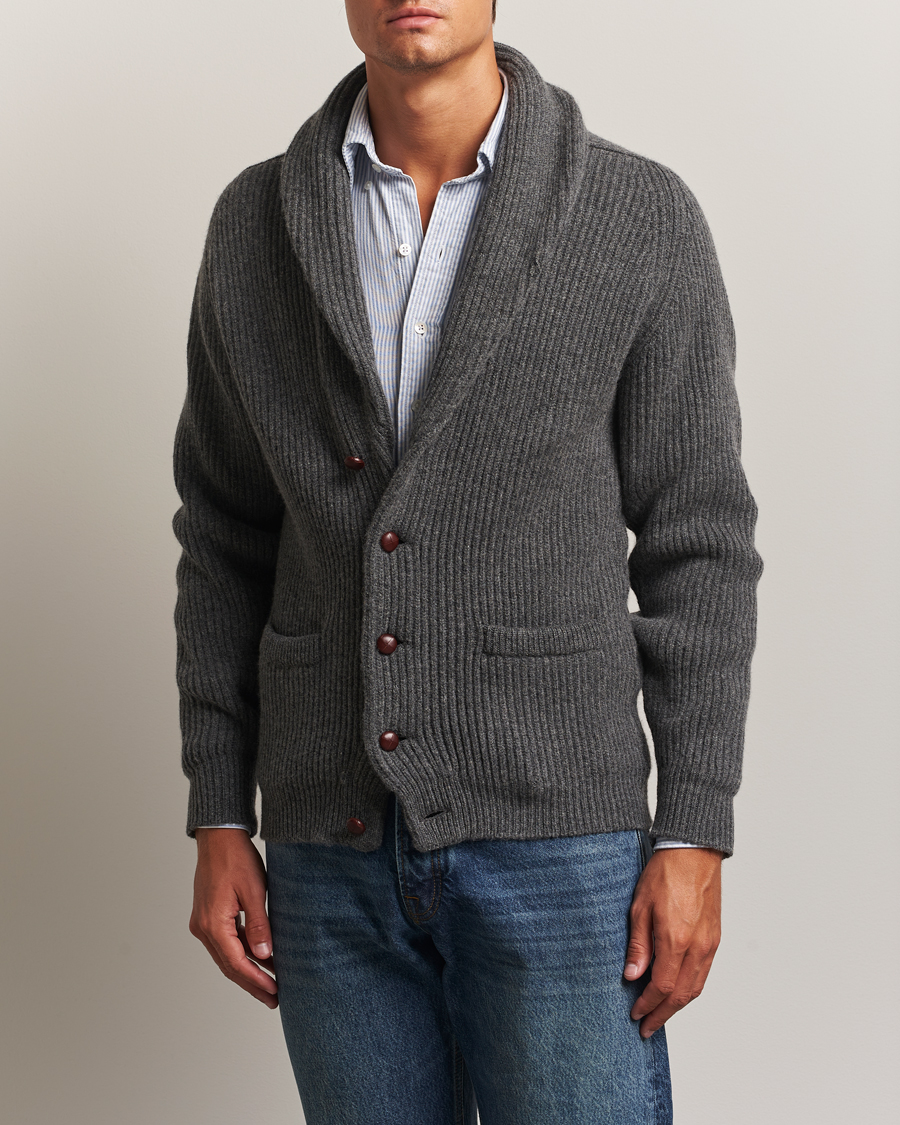 Herr | Tröjor | William Lockie | Windsor Geelong Lambswool Shawl Cardigan Grey