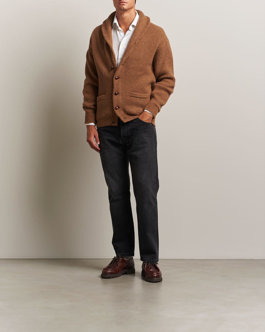 Herr | Tröjor | William Lockie | Windsor Geelong Lambswool Shawl Cardigan Brown