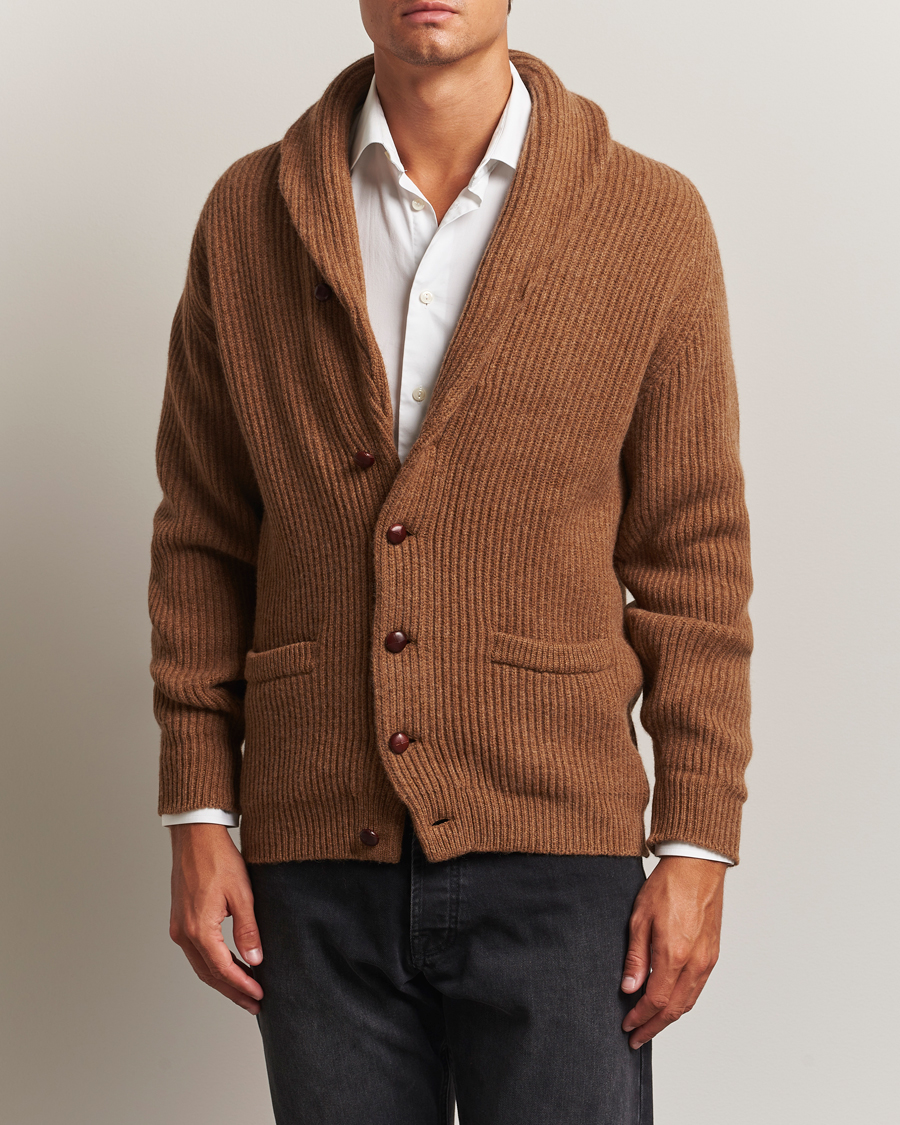 Herr | Tröjor | William Lockie | Windsor Geelong Lambswool Shawl Cardigan Brown