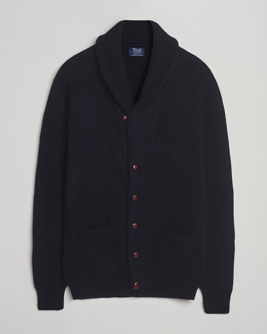 Herr | Tröjor | William Lockie | Windsor Geelong Lambswool Shawl Cardigan Navy
