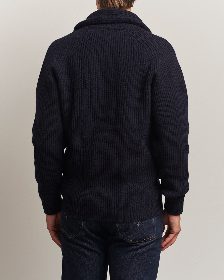 Herr | Tröjor | William Lockie | Windsor Geelong Lambswool Shawl Cardigan Navy