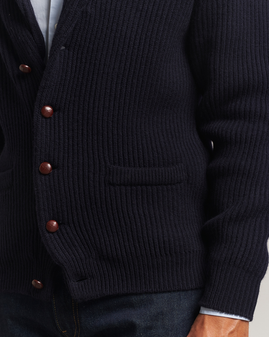 Herr | Tröjor | William Lockie | Windsor Geelong Lambswool Shawl Cardigan Navy