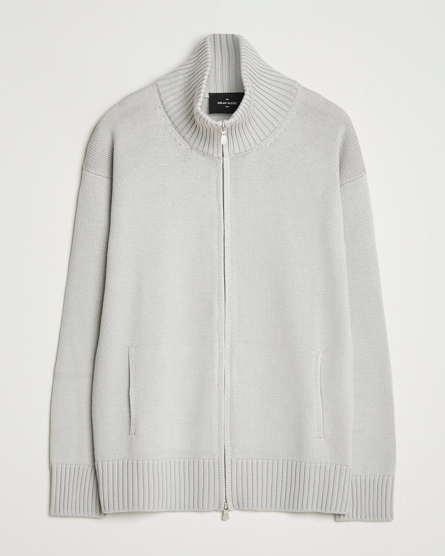 Herr | Tröjor | Gran Sasso | Heavy Knitted Merino Full Zip Light Grey Melange