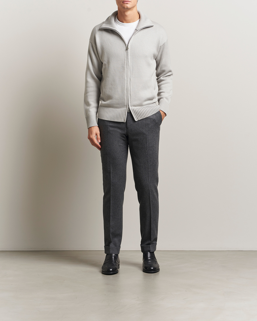 Herr | Tröjor | Gran Sasso | Heavy Knitted Merino Full Zip Light Grey Melange