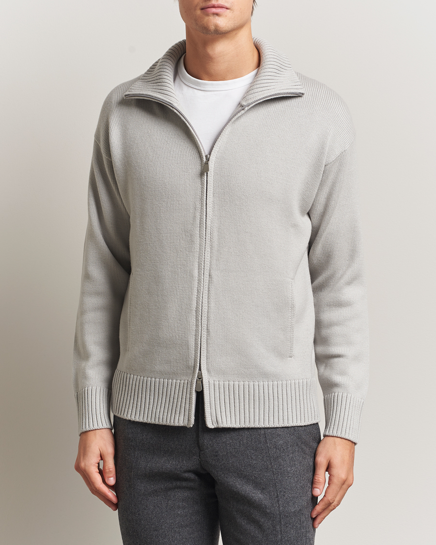 Herr | Tröjor | Gran Sasso | Heavy Knitted Merino Full Zip Light Grey Melange