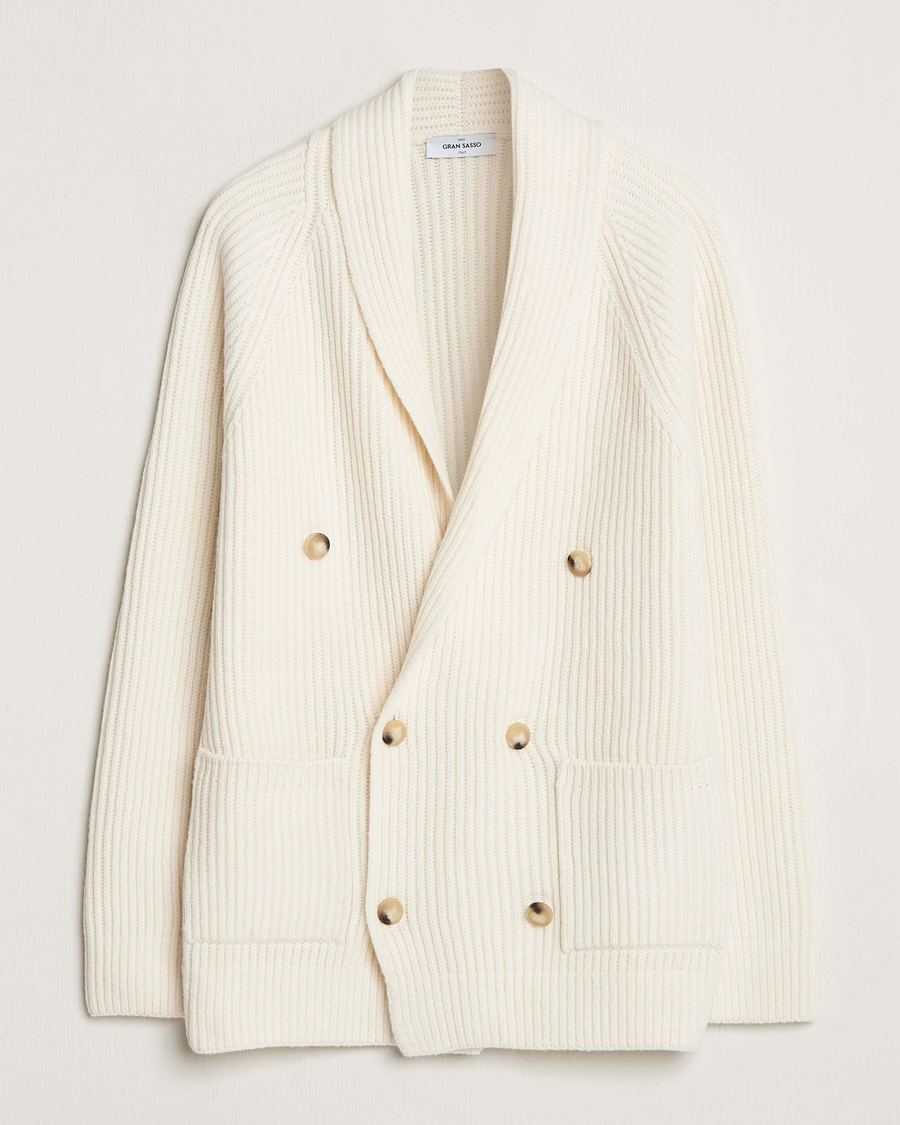 Herr | Tröjor | Gran Sasso | Shawl Collar Heavy Knitted Wool Cardigan Cream