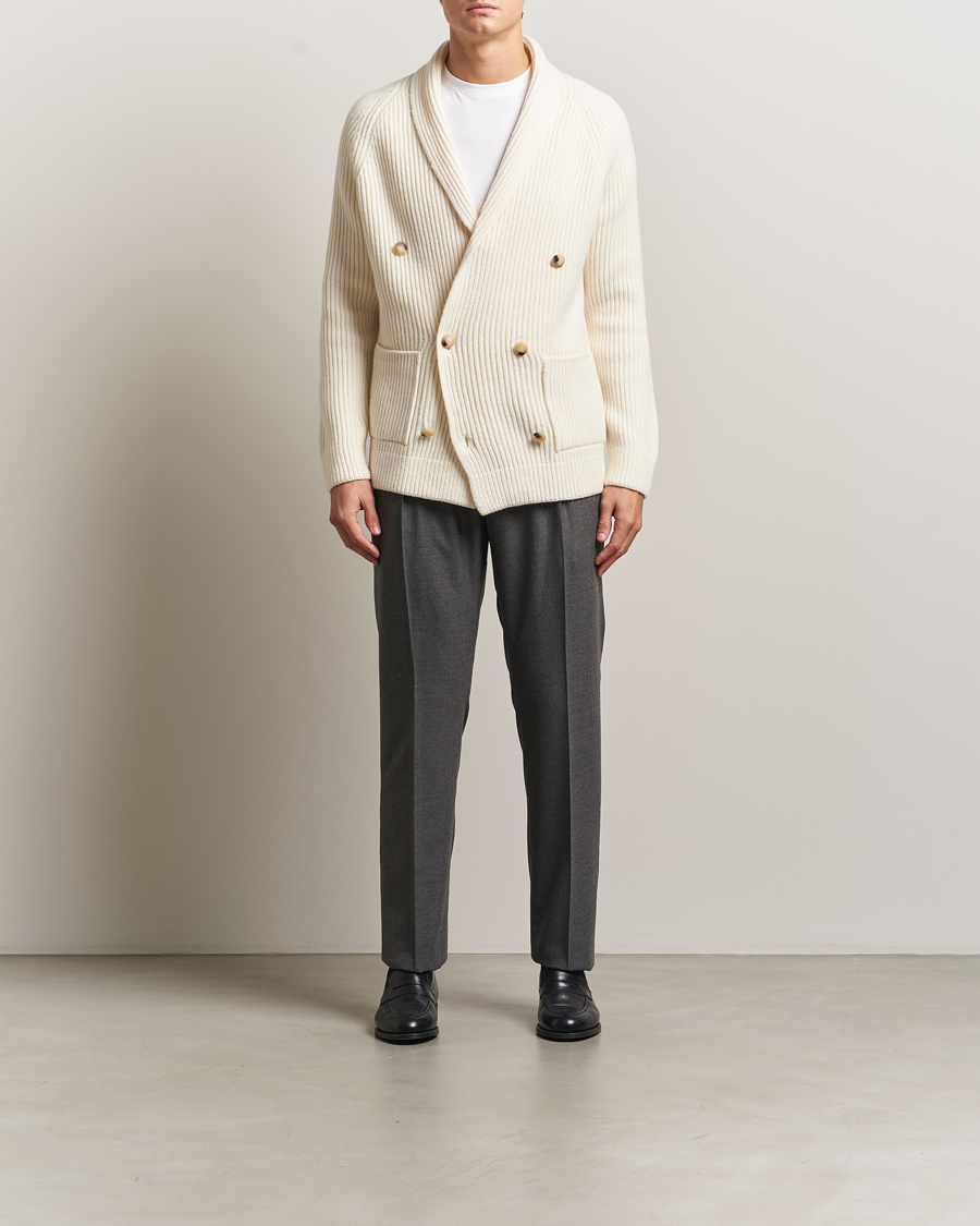 Herr | Tröjor | Gran Sasso | Shawl Collar Heavy Knitted Wool Cardigan Cream