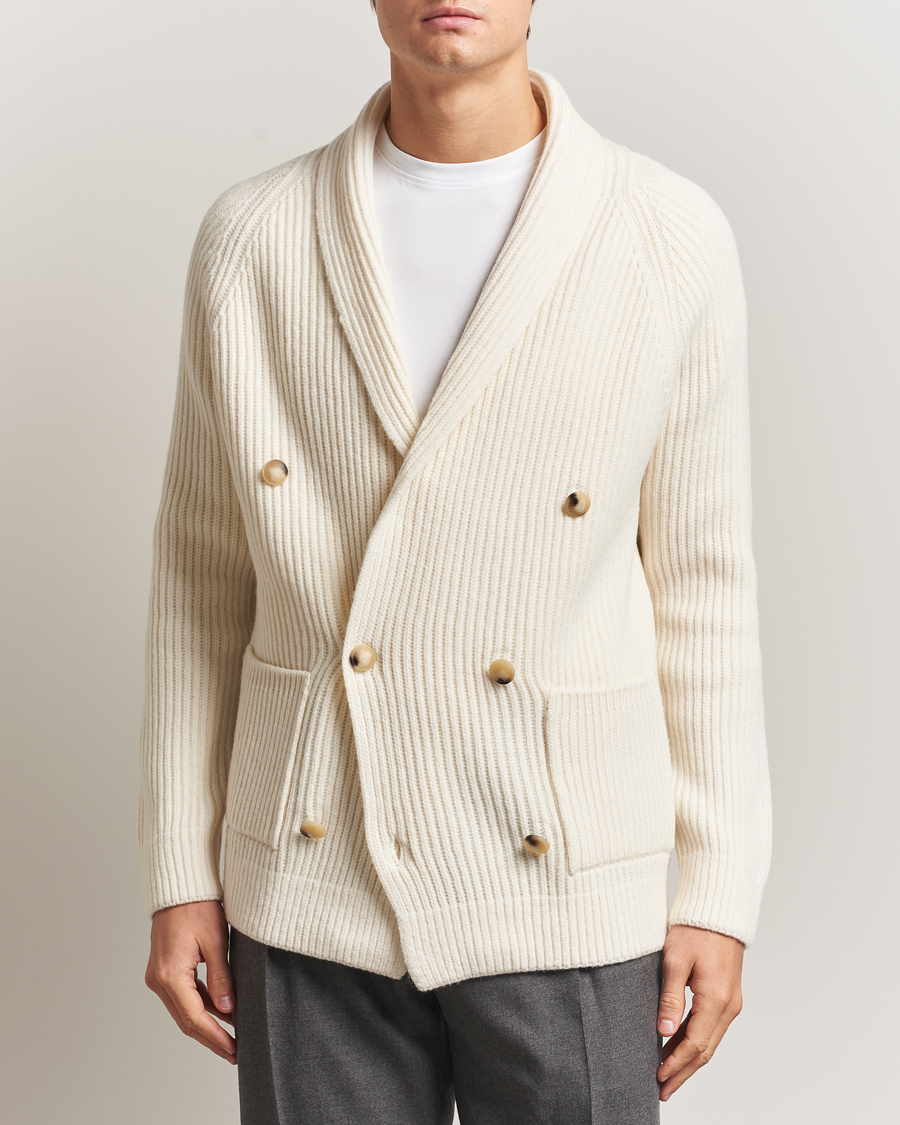 Herr | Tröjor | Gran Sasso | Shawl Collar Heavy Knitted Wool Cardigan Cream
