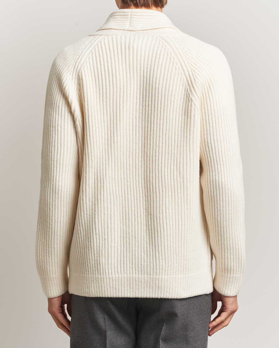 Herr | Tröjor | Gran Sasso | Shawl Collar Heavy Knitted Wool Cardigan Cream