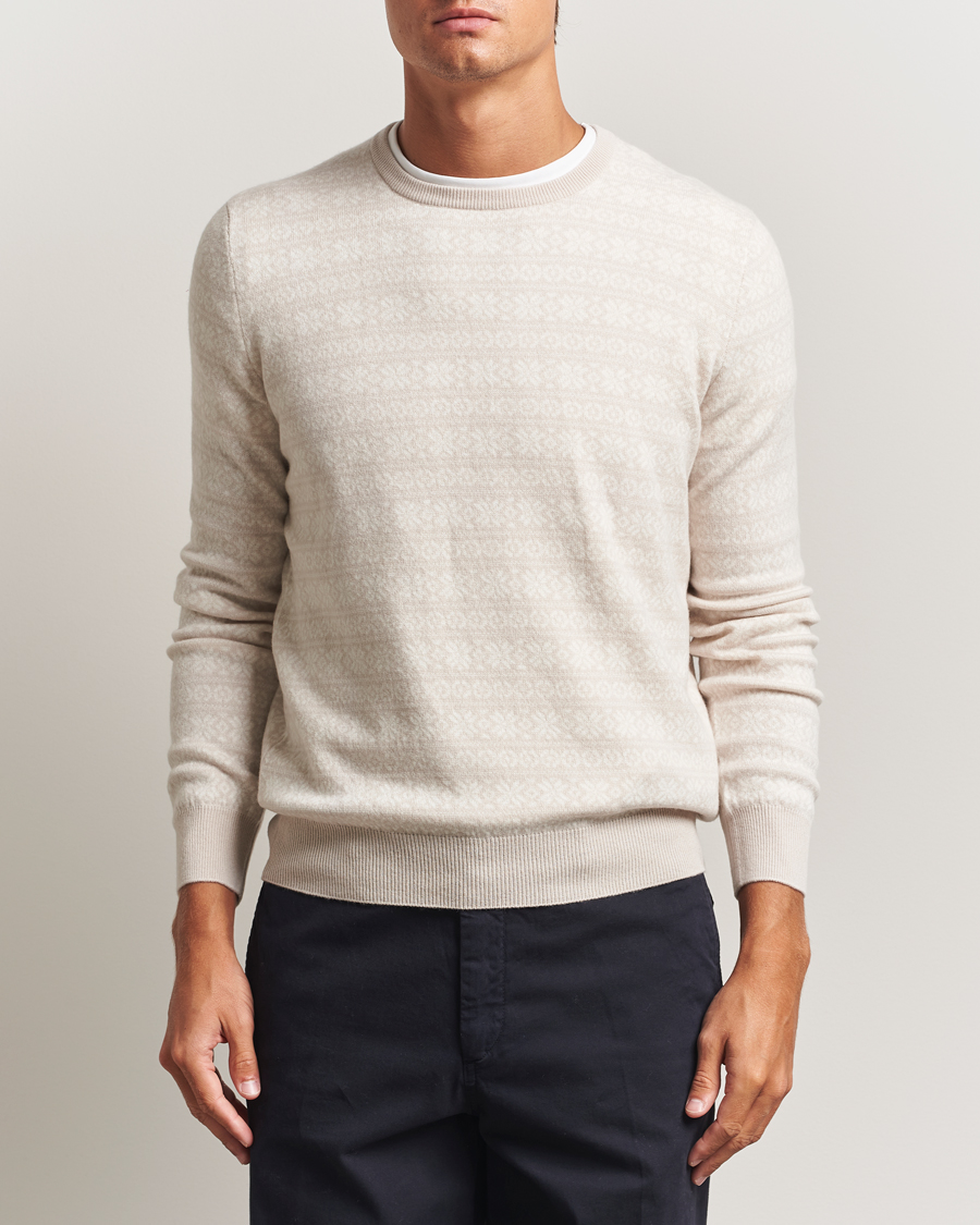 Herr | Tröjor | Gran Sasso | Wool/Cashmere Fairisle Sweater Beige Melange