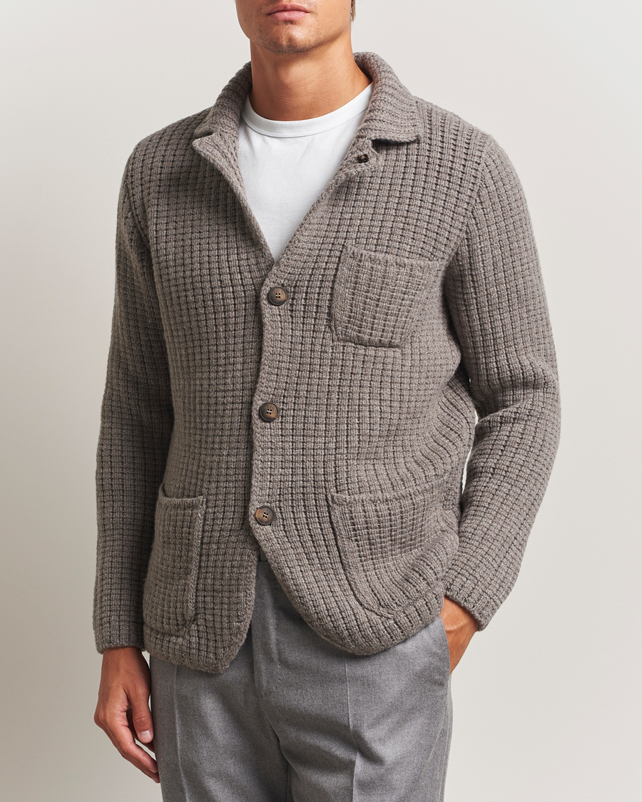 Herr | Tröjor | Gran Sasso | Heavy Knitted Wool Cardigan Taupe Melange