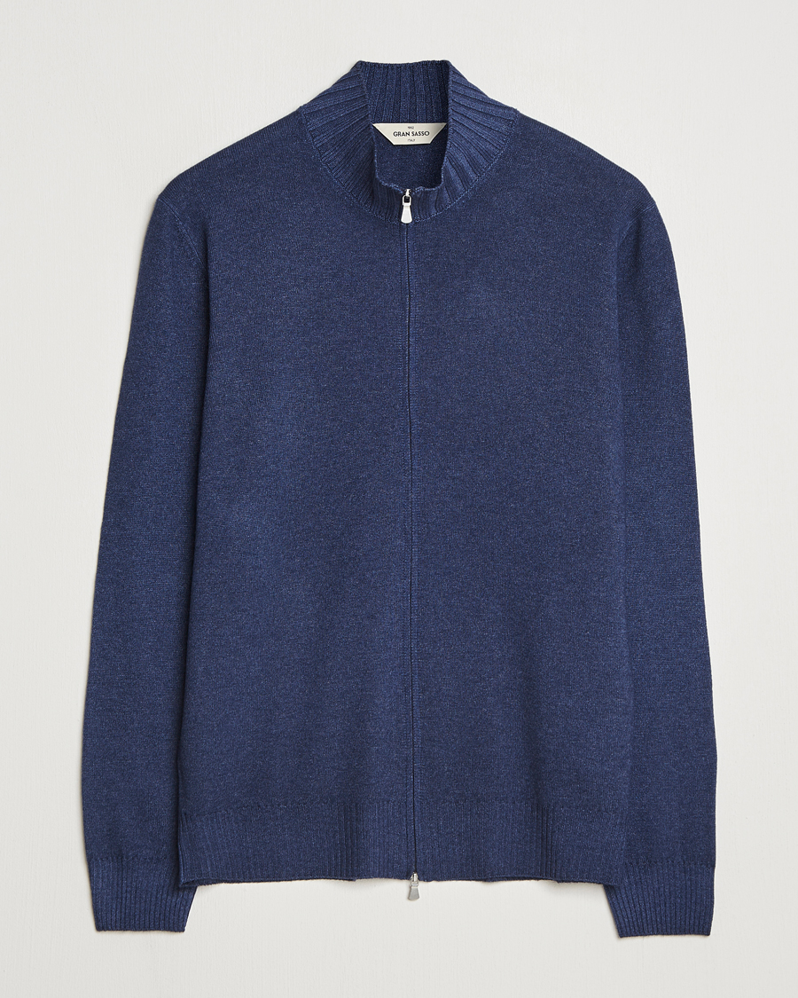 Herr | Tröjor | Gran Sasso | Wool/Cashmere Washed Full Zip Navy Melange