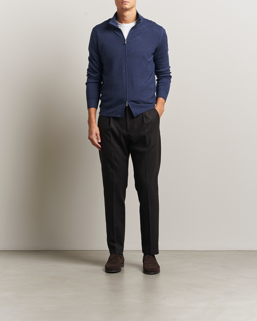 Herr | Tröjor | Gran Sasso | Wool/Cashmere Washed Full Zip Navy Melange