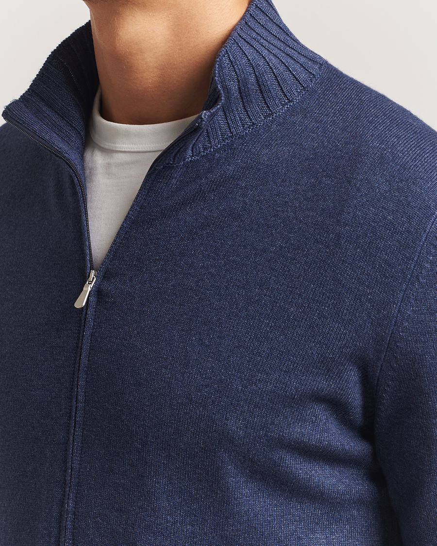 Herr | Tröjor | Gran Sasso | Wool/Cashmere Washed Full Zip Navy Melange