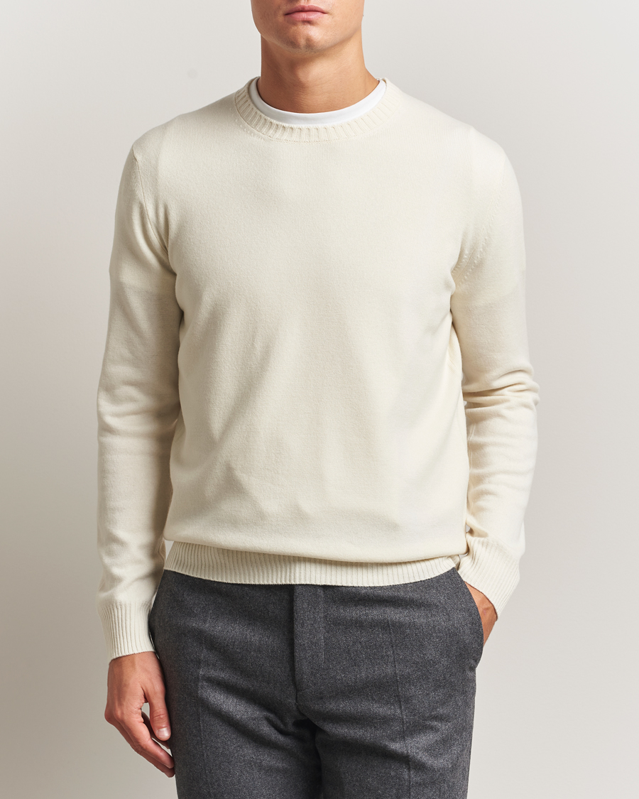 Herr | Tröjor | Gran Sasso | Wool/Cashmere Washed Crew Neck Cream Melange