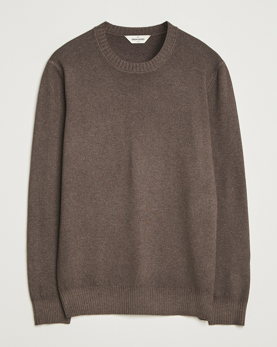 Herr | Tröjor | Gran Sasso | Wool/Cashmere Washed Crew Neck Brown Melange