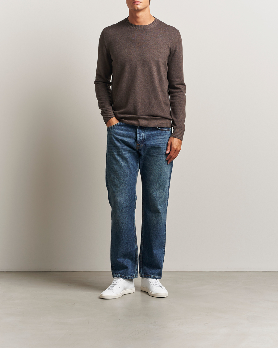 Herr | Tröjor | Gran Sasso | Wool/Cashmere Washed Crew Neck Brown Melange