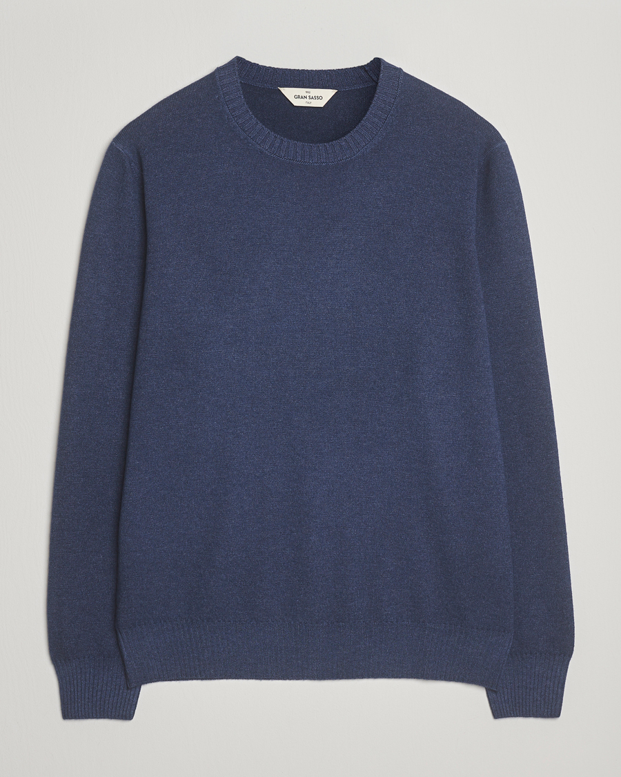 Herr | Tröjor | Gran Sasso | Wool/Cashmere Washed Crew Neck Navy Melange