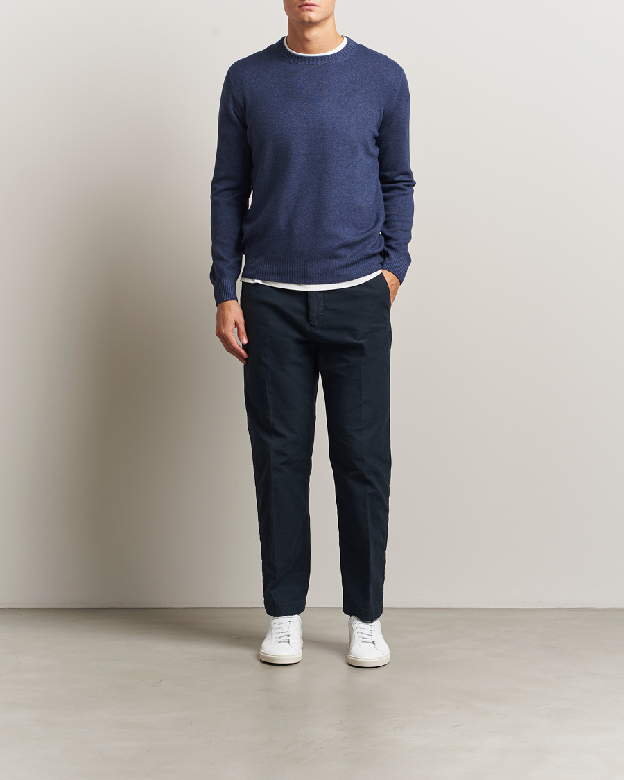 Herr | Tröjor | Gran Sasso | Wool/Cashmere Washed Crew Neck Navy Melange